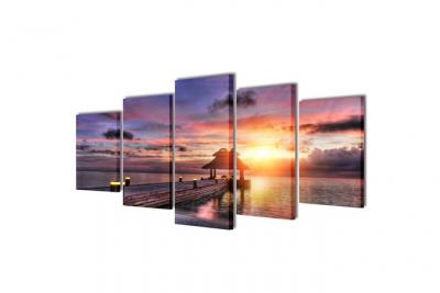 VIDAXL Set de toiles murales imprim&eacute;es plage avec pavillon 200 x 100 cm