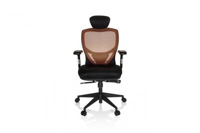 Si&egrave;ge de bureau / Fauteuil de direction VENUS BASE, assise tissu / dossier maille orange / noir hjh