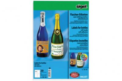 SIGEL  &Eacute;tiquettes autocollantes pour bouteilles 80 x 120 mm - 20 pcs - Blanc (jet dencre)