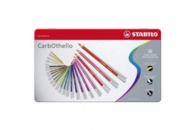 STABILO  CarbOthello - Bo&icirc;te m&eacute;tal - lot de 12 crayons de couleur fusain pastel