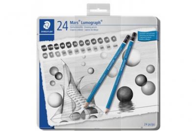 STAEDTLER Mars Lumograph Bo&icirc;te m&eacute;tal 12 Crayons &agrave; papier graphite assortis