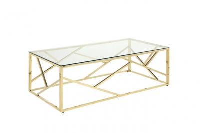 Vente-unique - Table Basse Athena - Verre tremp&eacute; et Acier - Dor&eacute;