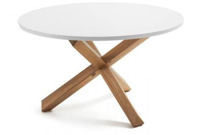 Table de salle &agrave; manger Nori table blanche/bois diam&egrave;tre 120 cm