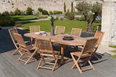 MACABANE  Table ovale double extension 10/12 personnes en teck massif