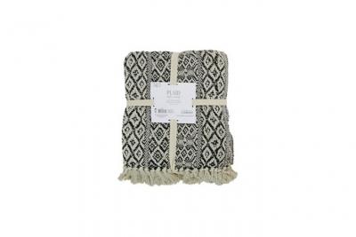 LES TENDANCES Plaid D&eacute;co &agrave; Franges 'Ethnick' 120x150cm &Eacute;cru
