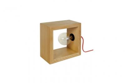 TOSEL  64957 Lampe de chevet carr&eacute; bois naturel L 25 P 12 H 25 cm Ampoule E27