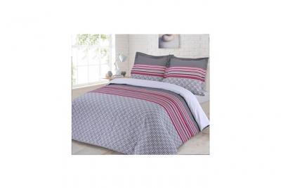 VISION  Parure De Couette Tracy 100% Coton - 1 Housse De Couette 200x200 Cm + 2 Taies D'oreillers 65x65 Cm - Gris Et Rose 
