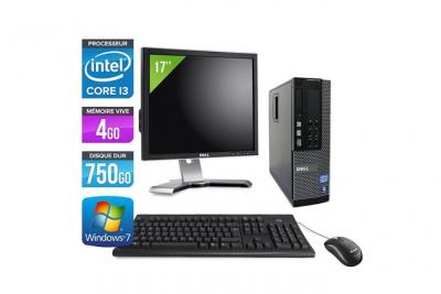 DELL Ordinateur  Optiplex 790 SFF + Ecran 17'' - Noir - Intel Core i3-2120 / 3.30 GHz - RAM 4 Go - HDD 750 Go - DVDRW - Gigabit Ethernet - Windows 7 Professionnel 