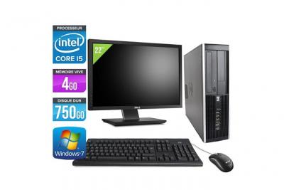 HP Pc  Elite 8200 SFF + Ecran 22'' - Noir - Intel Core i5-2400 / 3.10 GHz - RAM 4 Go - HDD 750 Go - DVD - Gigabit Ethernet - Windows 7 Professionnel 