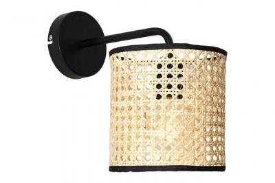 BRILLIANT Applique murale WILEY en m&eacute;tal noir et rotin naturel