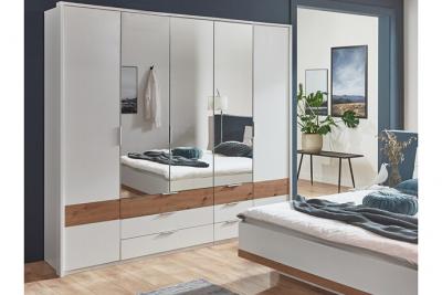 Armoire placard meuble de rangement Portofino cadre passe-partout coloris blanc/imitation chene artisan -- 