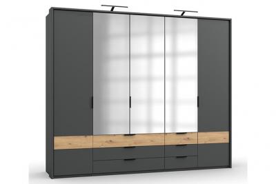 Armoire placard meuble de rangement Portofino graphite/imitation chene artisan - Longueur 225 x Profondeur 58 x Hauteur 210 cm -- 