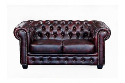 VENTE UNIQUE Canap&eacute; chesterfield 2 places BRENTON 100% cuir de buffle - Bordeaux