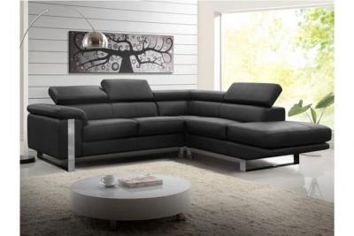 VENTE UNIQUE Canap&eacute; d'angle en cuir MYSTIQUE - Noir - Angle droit - Noir