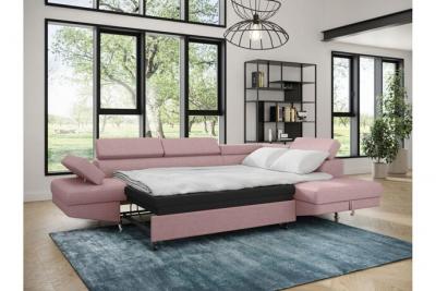LOUNGITUDE Canap&eacute; angle droit convertible avec coffre en tissu - Vieux rose