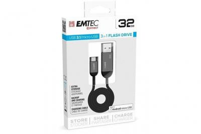 DEXXON Cl&eacute; duo USB-micro-USB 32Go EMTEC T750 USB3.1 
