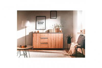 Commode 3 portes 3 tiroirs en bois imitation ch&ecirc;ne - CO7109-3