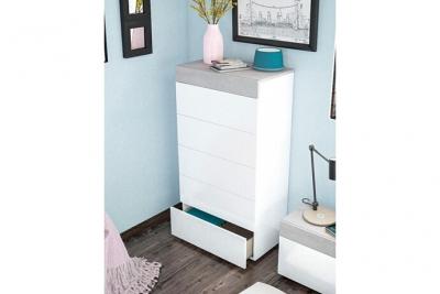 Commode avec 5 tiroirs coloris ciment et blanc artic - 118 x 61 x 40 cm -PEGANE- 