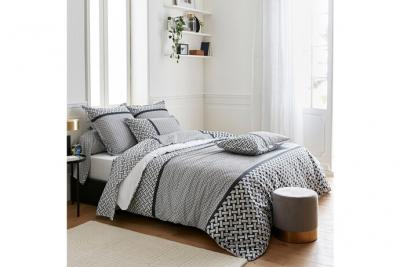 LINNEA  Drap plat 180x290 cm percale 100% coton RIVIERA noir R&eacute;glisse