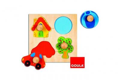 GOULA Encastrement 4 pi&egrave;ces en bois : puzzle couleur