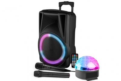 FESTISOUND ENCEINTE Active 600W AVEC USB, BLUETOOTH + JEUX DE LUMIERE ASTROBALL + MICRO SANS FIL PA DJ SONO LED SOIREE FAMILLE KARAOKE 