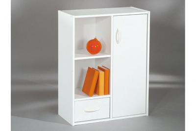 Meuble &agrave; 4 cases avec 1 porte et 1 tiroir en bois blanc