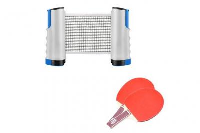  Filet De Table De Ping Pong R&eacute;tractable Gris/Bleu Avec Un Jeu De Raquettes De Ping Pong Hobbytech