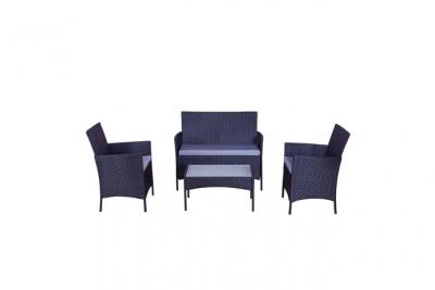 IMS GARDEN IMORA - Salon de jardin r&eacute;sine tress&eacute;e Noir/Gris - ensemble 4 places - Canap&eacute; + Fauteuil + Table