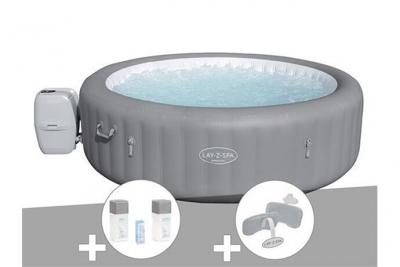 BESTWAY Kit spa gonflable Lay-Z-Spa Grenada rond Airjet 6/8 places + Kit traitement brome + 2 appuie-t&ecirc;tes