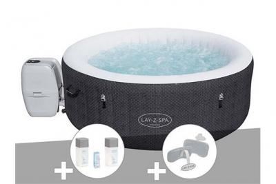 BESTWAY Kit spa gonflable Lay-Z-Spa Havana rond Airjet 2/4 places + Kit traitement brome + 2 appuie-t&ecirc;tes