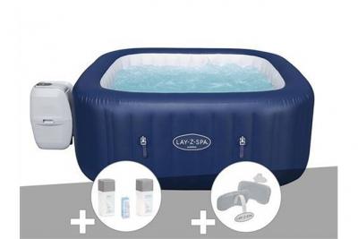 BESTWAY Kit spa gonflable Lay-Z-Spa Hawaii carr&eacute; Airjet 4/6 places + Kit traitement brome + 2 appuie-t&ecirc;tes