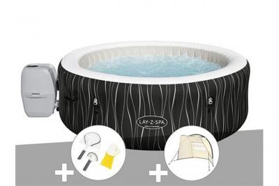 BESTWAY Kit spa gonflable Lay-Z-Spa Hollywood rond Airjet 4/6 places + Kit de nettoyage + Auvent