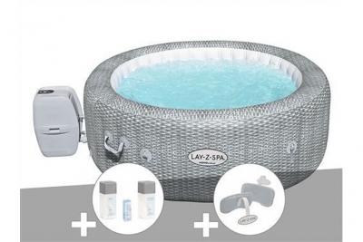 BESTWAY Kit spa gonflable Lay-Z-Spa Honolulu rond Airjet 4/6 places + Kit traitement brome + 2 appuie-t&ecirc;tes