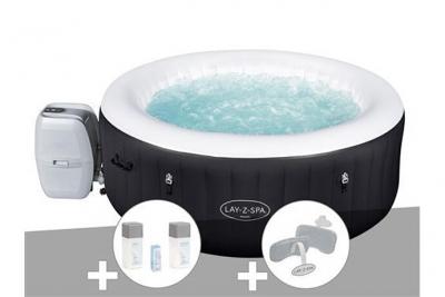 BESTWAY Kit spa gonflable Lay-Z-Spa Miami rond Airjet 4 places + Kit traitement brome + 2 appuie-t&ecirc;tes