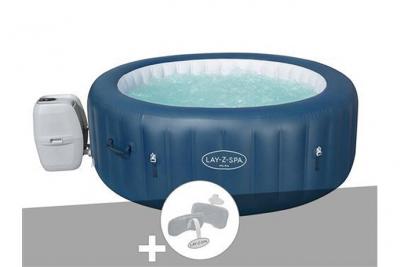 BESTWAY Kit spa gonflable Lay-Z-Spa Milan rond Airjet Plus 4/6 places + 2 appuie-t&ecirc;tes