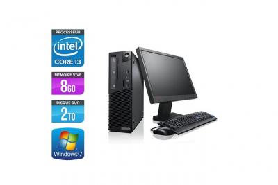 LENOVO Unit&eacute; centrale  ThinkCentre M81 SFF + Ecran 17'' - Noir - Intel Core i3-2100 / 3.10 GHz - RAM 8 Go - HDD 2 To - DVDRW - Gigabit Ethernet - Windows 7 Professionnel 