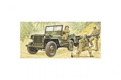 ITALERI Maquette  Jeep Willys US avec Remorque- 1/35 - Maquette milita