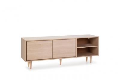 HOMN LIVING Meuble tv denia 2 portes et 2 niches couleur ch&ecirc;ne, 140cm (largeur)