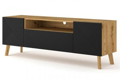 Meuble TV Noir mat frais&eacute;-ch&ecirc;ne artisan 160 cm LUXI meuble Hi-fi sideboeard commode sur pied