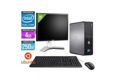 DELL Ordinateur  Optiplex 380 SFF + Ecran 19'' - Gris - Intel Celeron E3300 / 2.50 GHz - RAM 4 Go - HDD 250 Go - DVD - Gigabit Ethernet - Linux - Ubuntu 