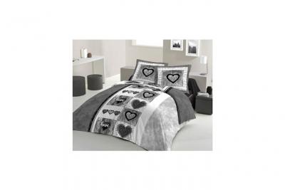 LOVELY HOME  - Parure de couette 3 pieces coton 57 fils gris fonc&eacute; 240x260 cm - sweet heart