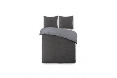 VISION  Parure de couette Flanelle bicolore - 1 Housse de couette 220 x 240 cm + 2 Taies dOreillers 65 x 65 cm - Gris anthracite 
