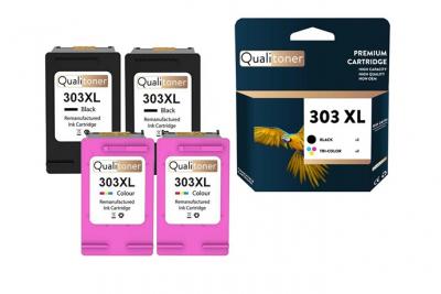  QUALITONER - 4 Cartouche compatible pour HP 303 XL (x2) + 303CL XL (x2) 303XL (x2) + 303CLXL (x2) Noir + Couleur pour HP Tango Envy Photo 6200 Series 