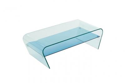 Table basse - Verre tremp&eacute; - Tablette bleue laqu&eacute;e - KELLY