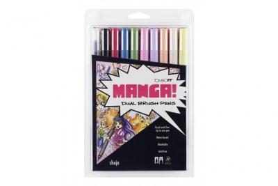 TOMBOW FRANCE & BENELUX Tombow AB-10C-MANGA 2 Kit de 10 feutres pinceau &agrave; double pointes Shojo