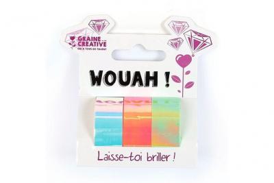 GRAINE CREATIVE ON A TOUS DU TALENT Lot de 3 tapes iridescent miroir blanc orange et vert