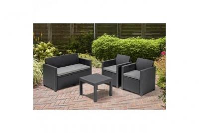 ALLIBERT JARDIN Keter Set 2 Poltrone + Divano + Tavolino aperto ALABAMA LOUNGE Grafite