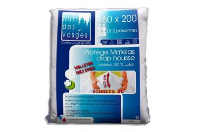 NUIT DES VOSGES Prot&egrave;ge matelas absorbant coton 400 gr/m2 bonnets 30 cm achille 160x200