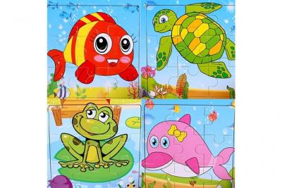 ALLBIZ Puzzle en Bois 9-pi&egrave;ces pour Les Enfants de 2 &agrave; 5 Ans, Ensemble de 4, Animaux Aquatiques 