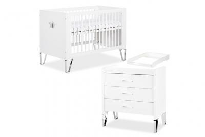  Blanka Chambre B&eacute;b&eacute; Lit &Eacute;volutif Et Commode Avec Plan &Agrave; Langer 120x60 Blanc
